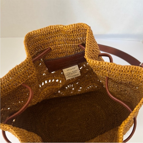 Sezane Alma Bucket Bag Ochre Raffia Leather Brown Shoulder Crossbody Purse Rare - Picture 11 of 16